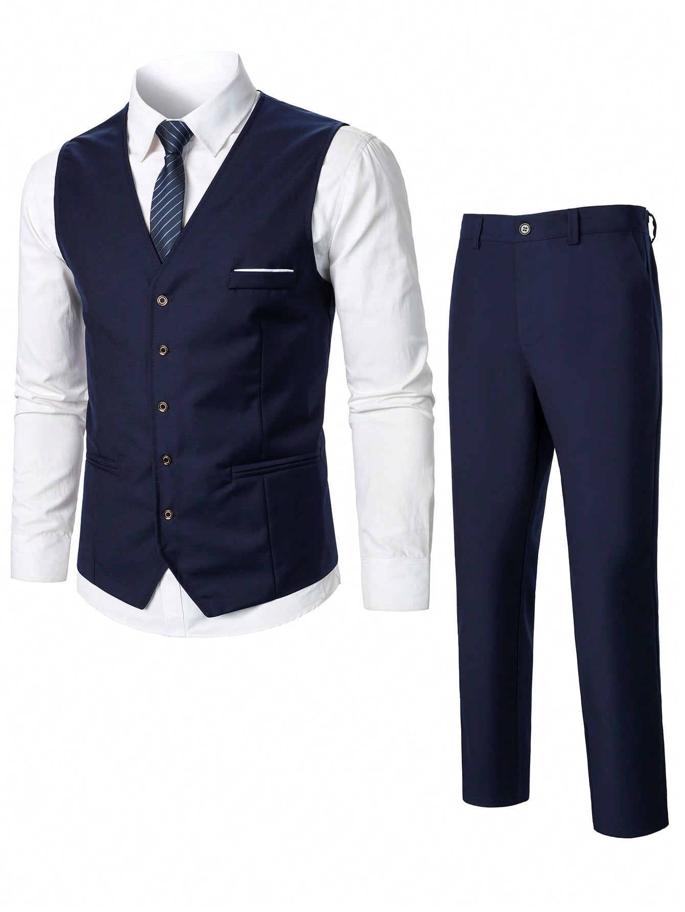 Men Button Up Blazer Vest & Pants Without Shirt