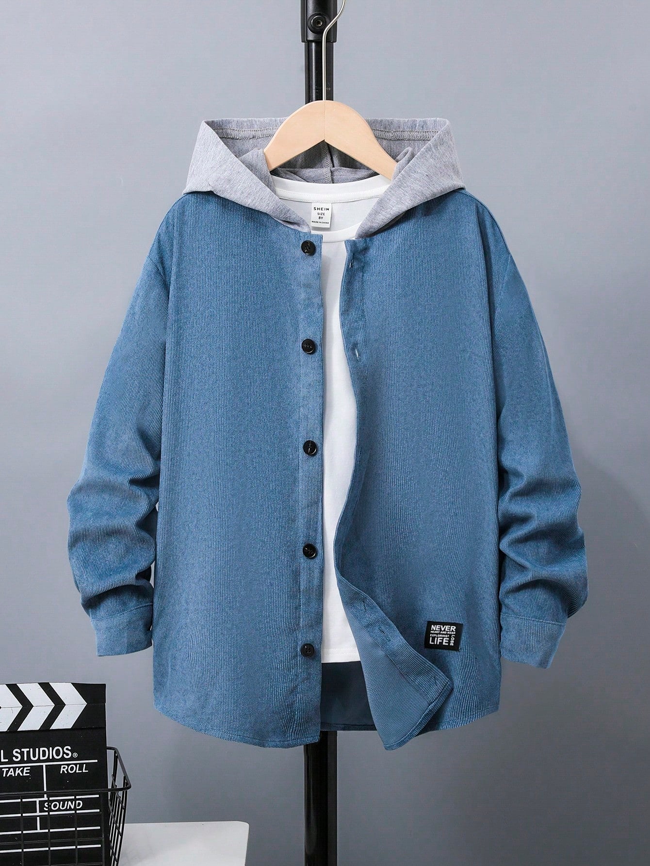 Tween Boy Letter Patched Detail Drop Shoulder Hooded Coat Without Tee