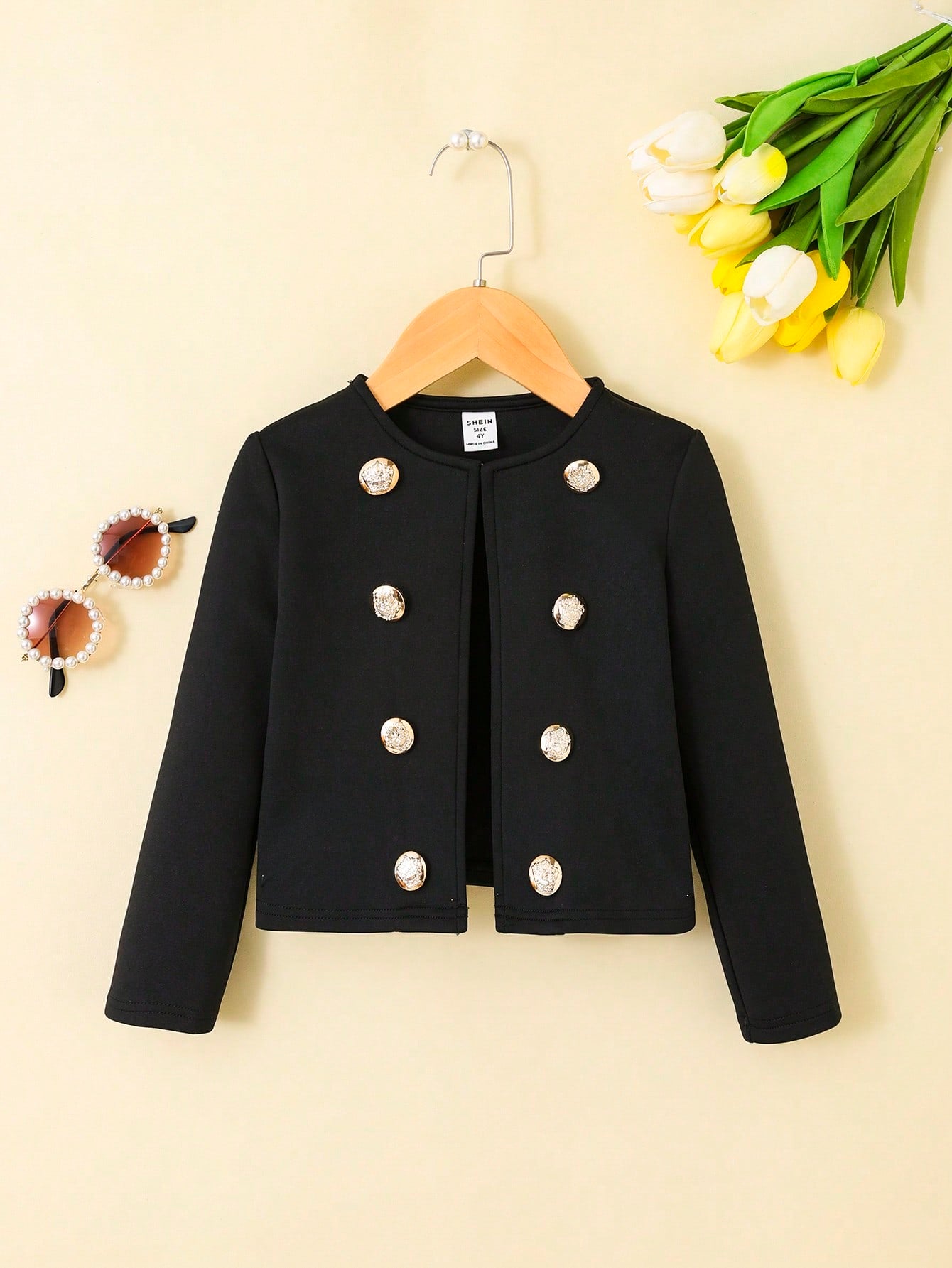 Young Girl Button Front Open Front Jacket