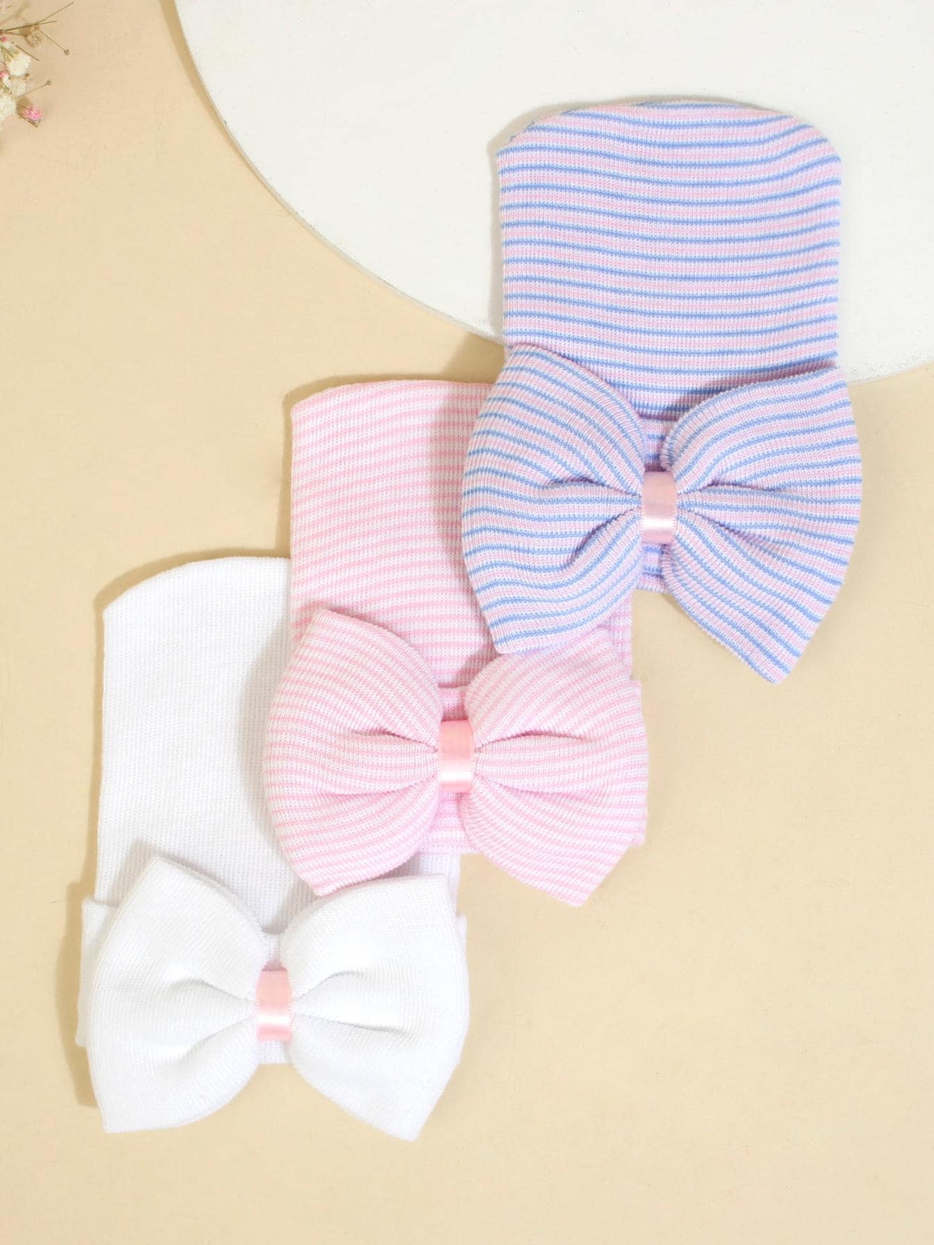 3pcs Baby Bow Decor Newborn Hat