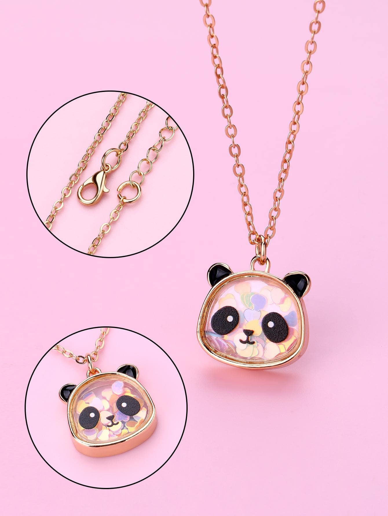 1pc Cute Bear Shaped Zinc Alloy Colored Glitter Pendant Necklace For Little Girls, Suitable For Daily Wear