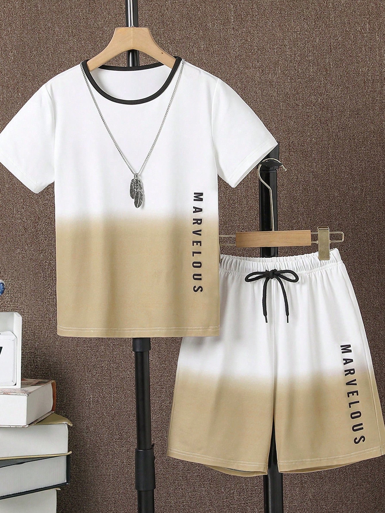 Tween Boy Ombre Letter Printed Short Sleeve T-Shirt And Shorts Set