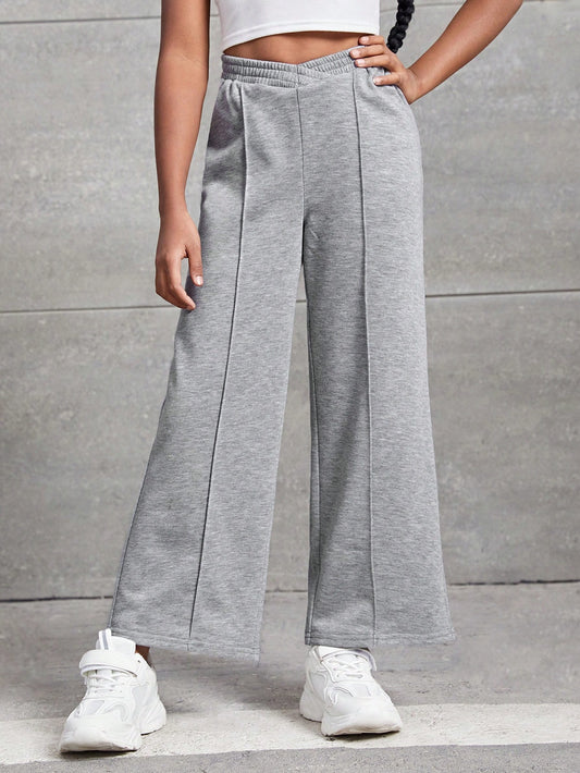 Tween Girl Stylish Solid Color Knitted Wide Leg Sports Pants