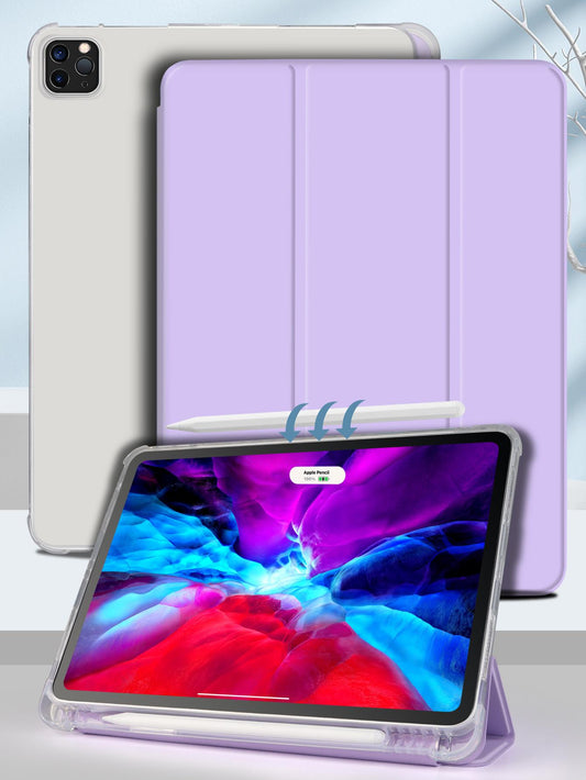 3-Fold Shockproof Airbag Pencil Slot Purple Taro IPad Protective Case, TPU Soft Shell, Simple/Casual/Best Selling IPad Flip Tablet Case, Fits IPad Mini 4/5/6, 9.7, 10.2, 10.5, 10.9, 10th Gen, 11-In.(M2)-2024, 13-In.(M2)-2024, 13-In.(M4)-2024, 11-In.(M4)-2