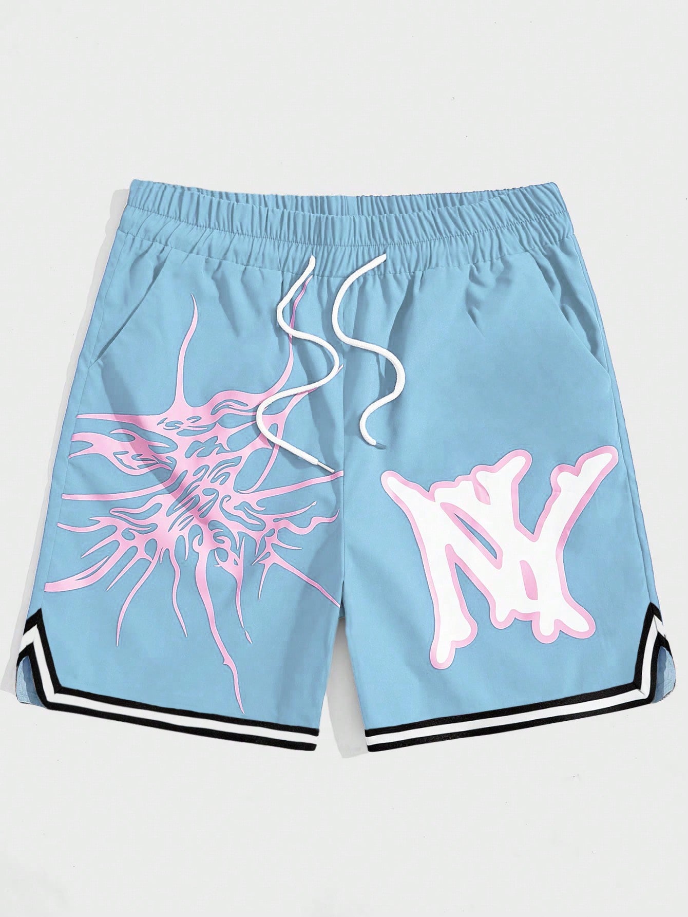 Men Letter Graphic Contrast Trim Drawstring Waist Shorts