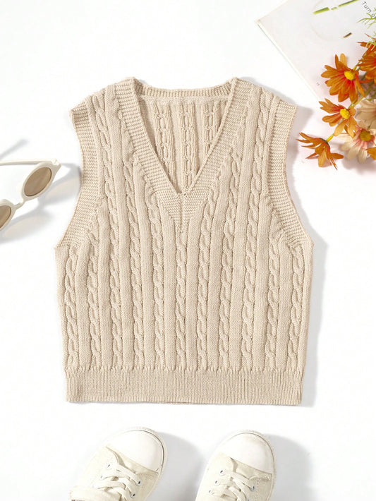 Tween Girl Cable Knit V Neck Sweater Vest