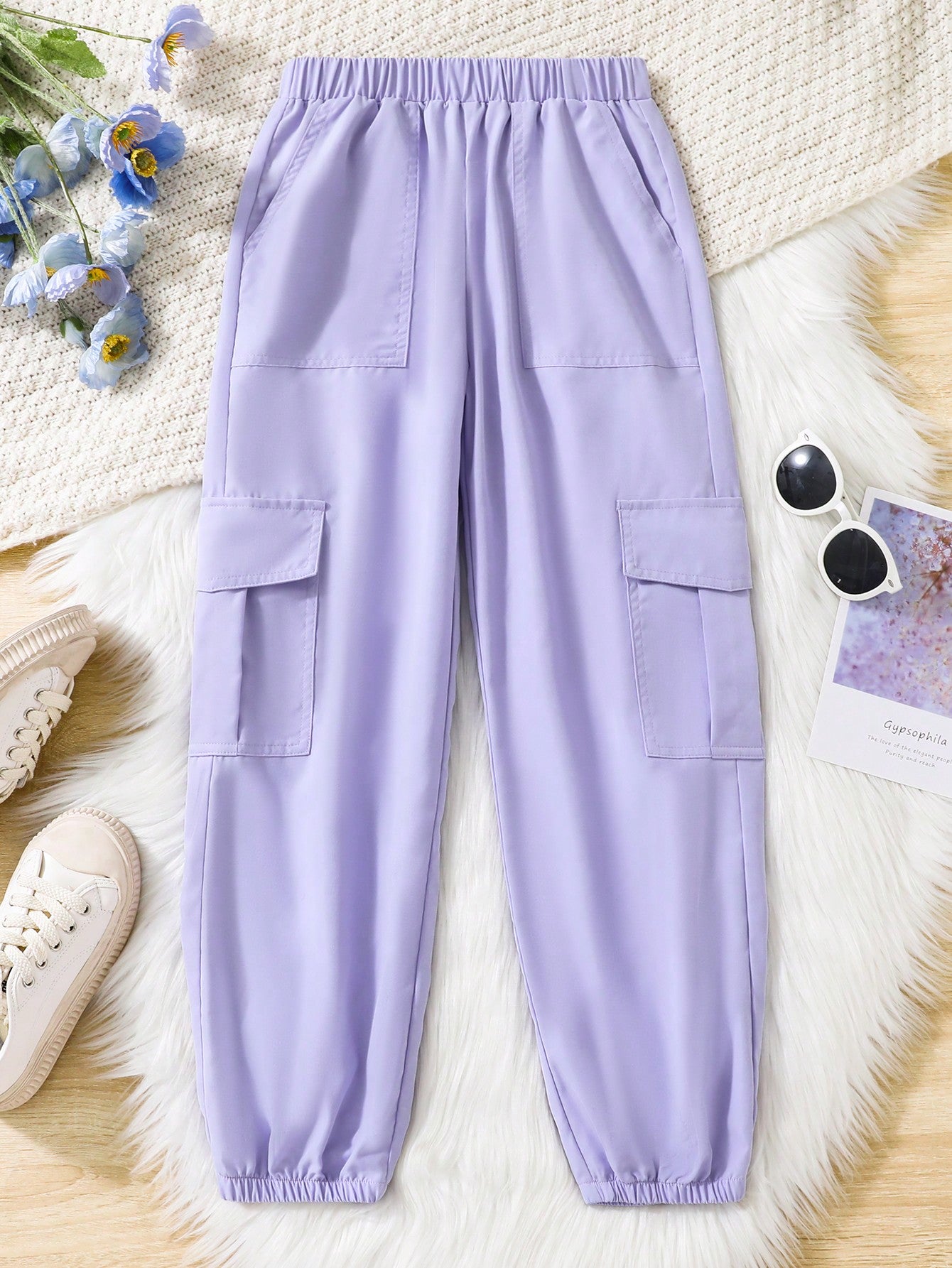 Tween Girl Casual Street Style Workwear Jogger Pants With Elastic Cuffs