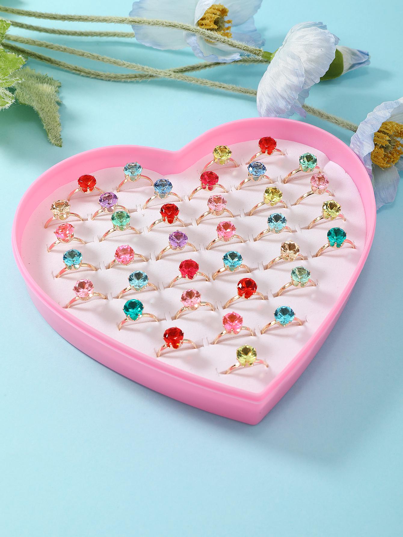 36pcs Girls' Random Star & Flower Shaped Cute Ring