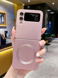 Pink Starry Magnetic Metal Paint & Silicone Anti-Drop Anti-Scrape Frosted Lens Protection Anti-Yellowing Phone Case Compatible With Samsung Galaxy Z Flip 6/Z Flip 5/Z Flip 4/Z Flip 3