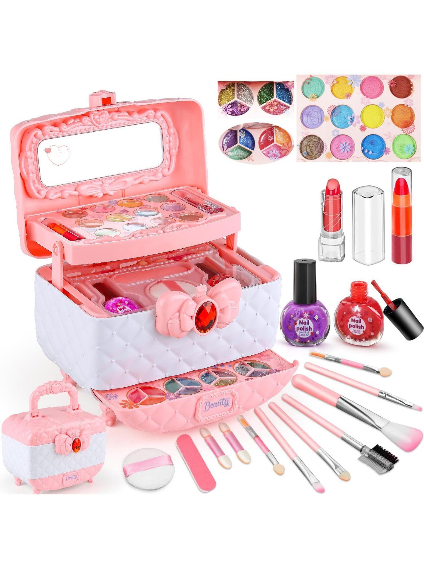 Kids' Makeup Toy Kit For Girls With Real Washable Cosmetic Case, Pretend Play Beauty Set, Perfect Birthday Gift, Suitable For 3-10 Years Old Children