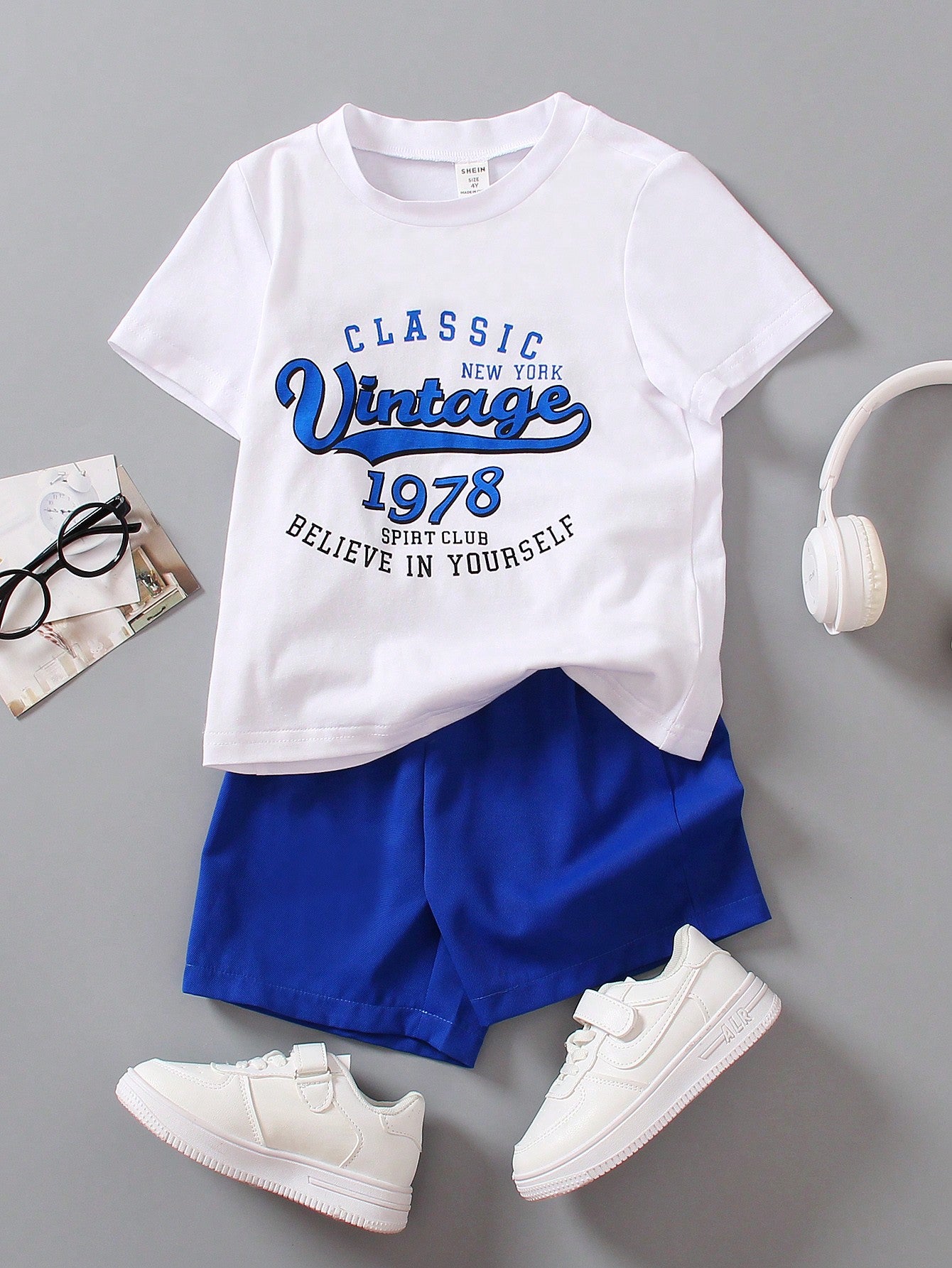 2pcs/Set Young Boys' Casual Letter Print Crew Neck Short Sleeve T-Shirt And Loose Shorts Set, Slogan Graphic, Color Block Design, Suitable For Spring Autumn, Sports, Casual, Daily Wear, Travel, School, Outdoor