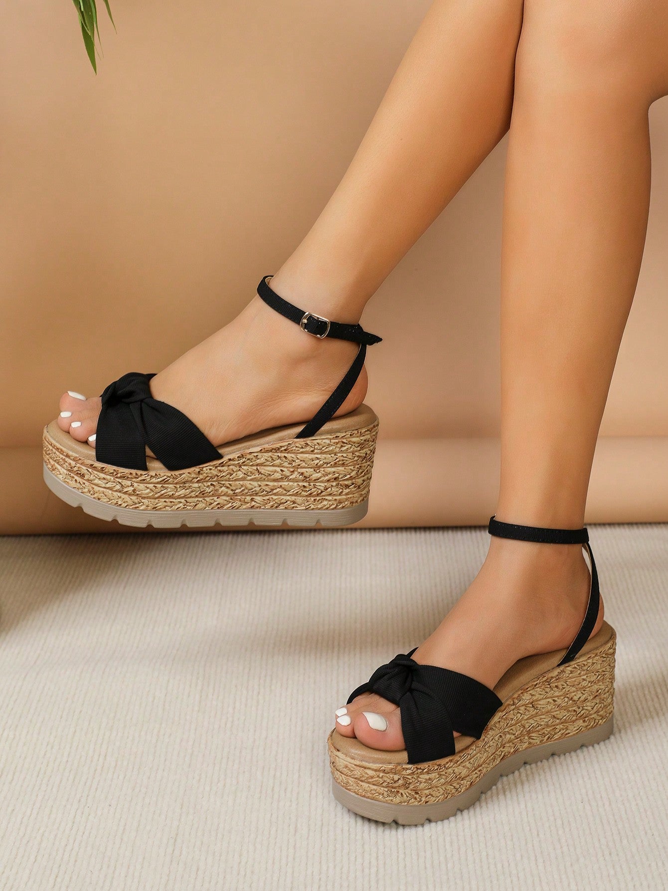 Stylish Women Beach Sandals, Ankle Strap Wedge Heel Sandals With Decorative Detail