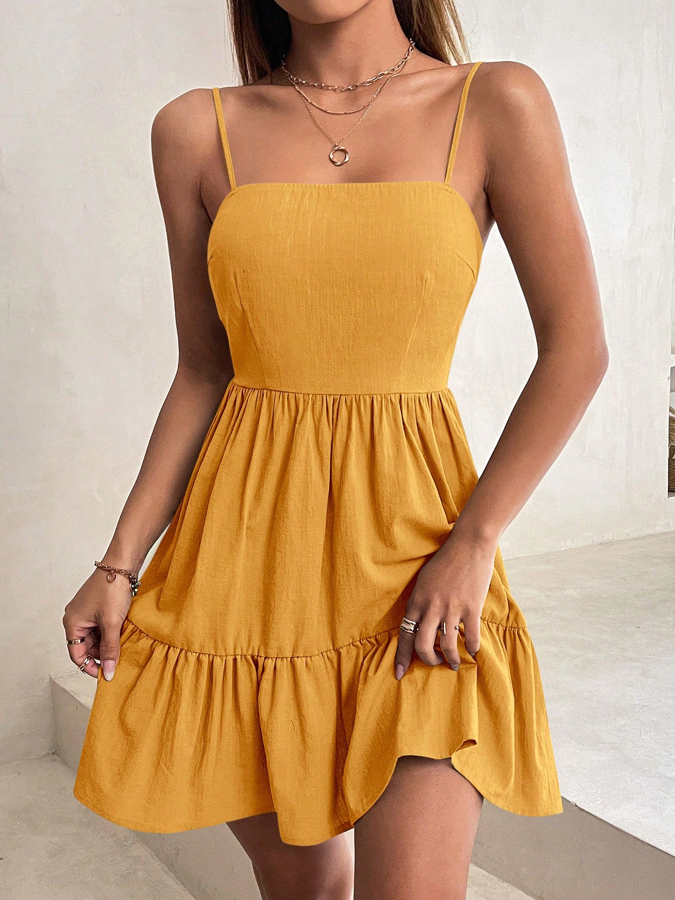 Solid Ruffle Hem Cami Dress