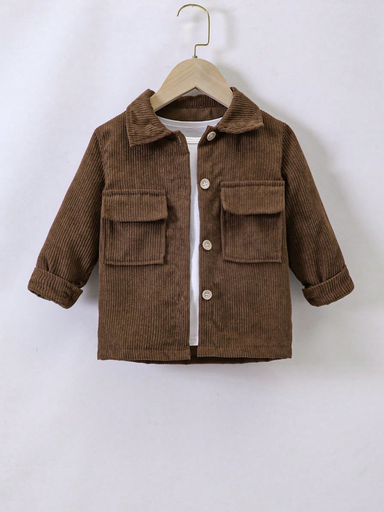 Young Boys' Casual Flip Pocket Corduroy Jacket Shirt Without T-shirt, Autumn/winter