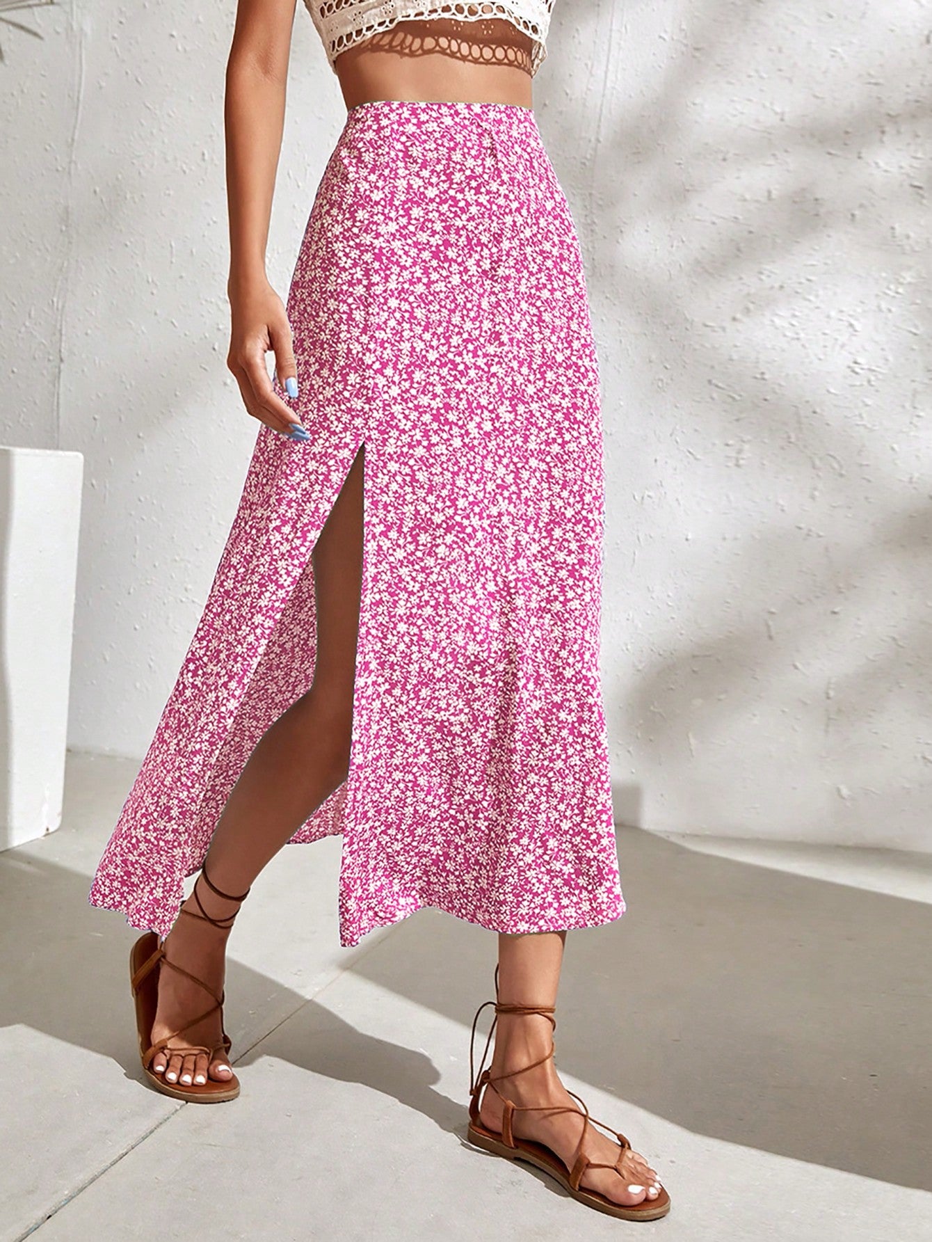 Ditsy Floral Split Thigh Skirt