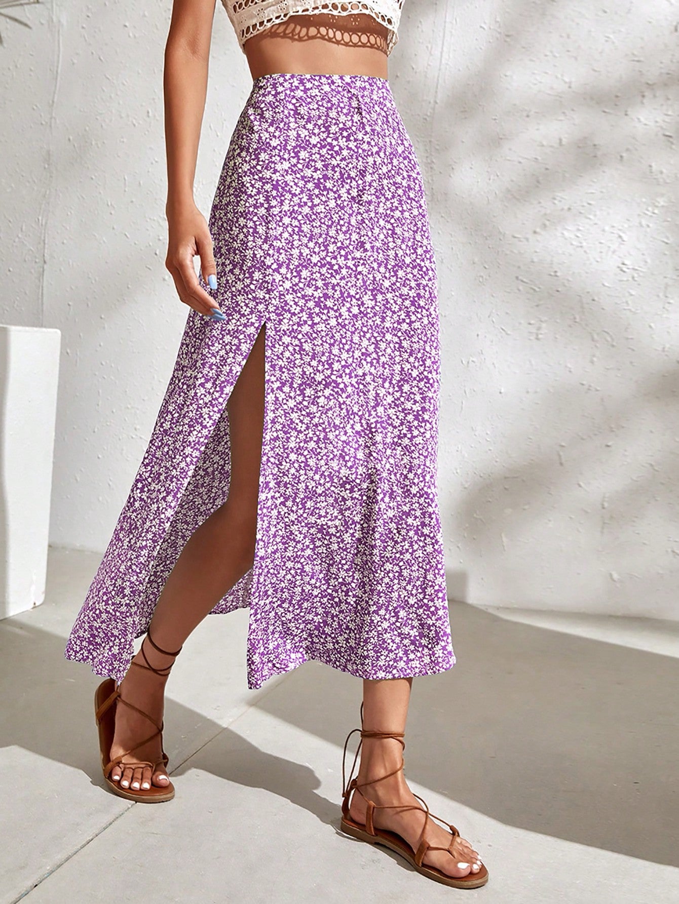 Ditsy Floral Split Thigh Skirt