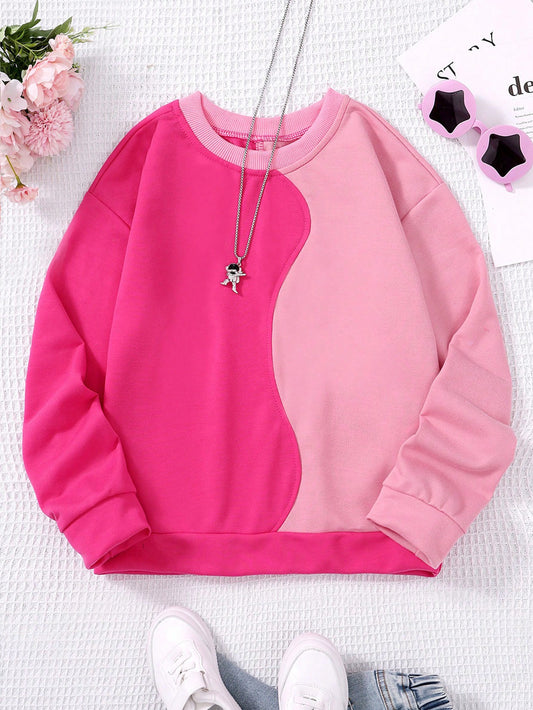 Tween Girl Two Tone Drop Shoulder Sweatshirt