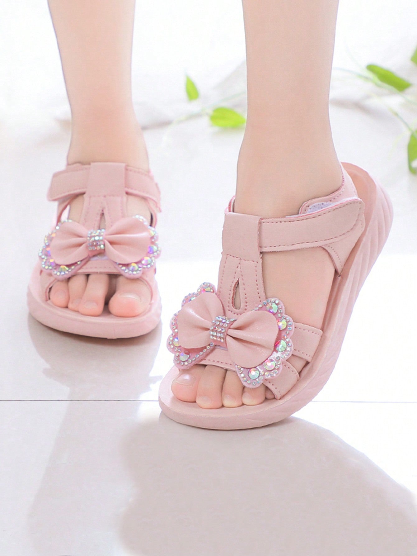 Girls Rhinestone & Bow Decor Ankle Strap Sandals For Summer