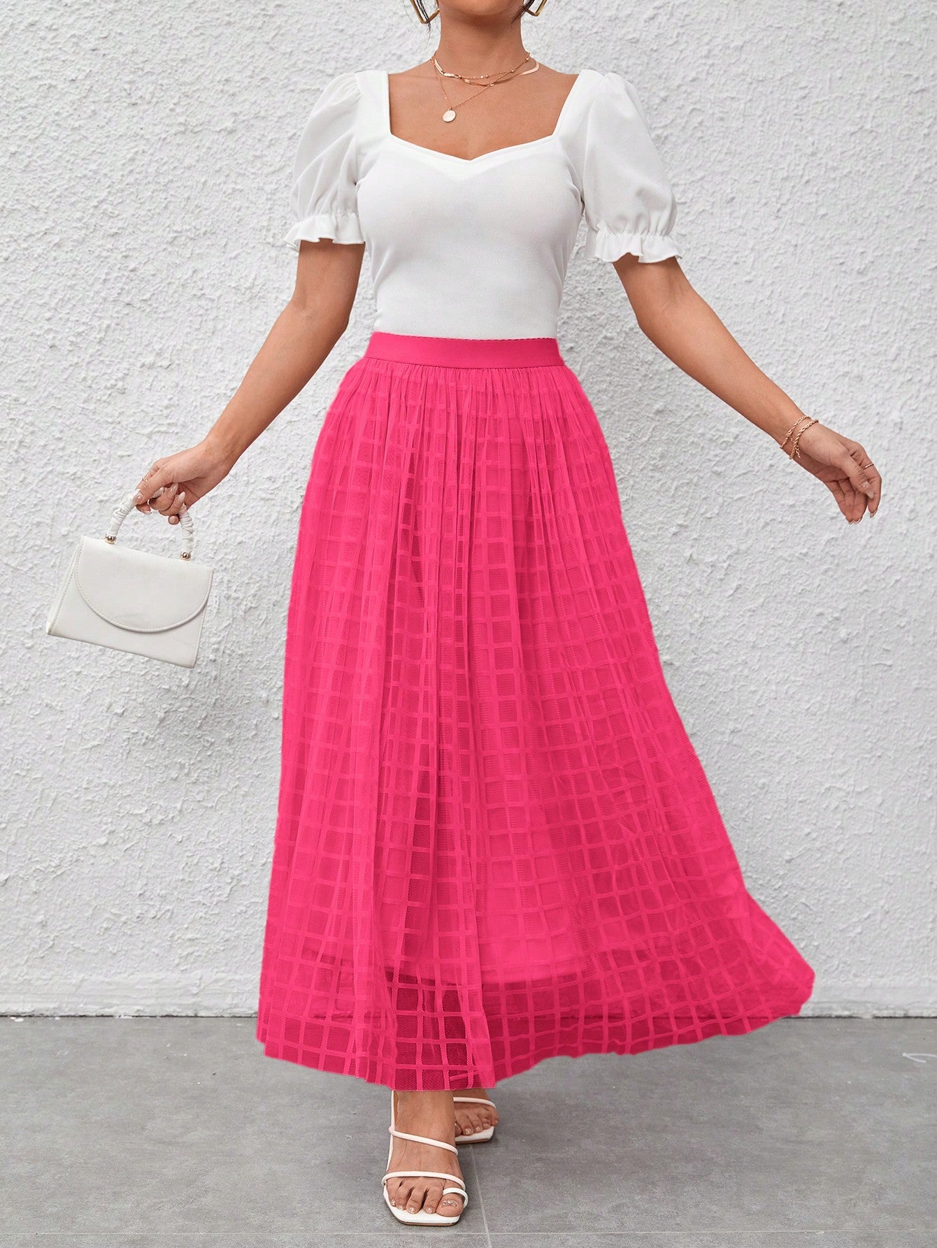 Scallop Waistband Geo Mesh Overlay Skirt