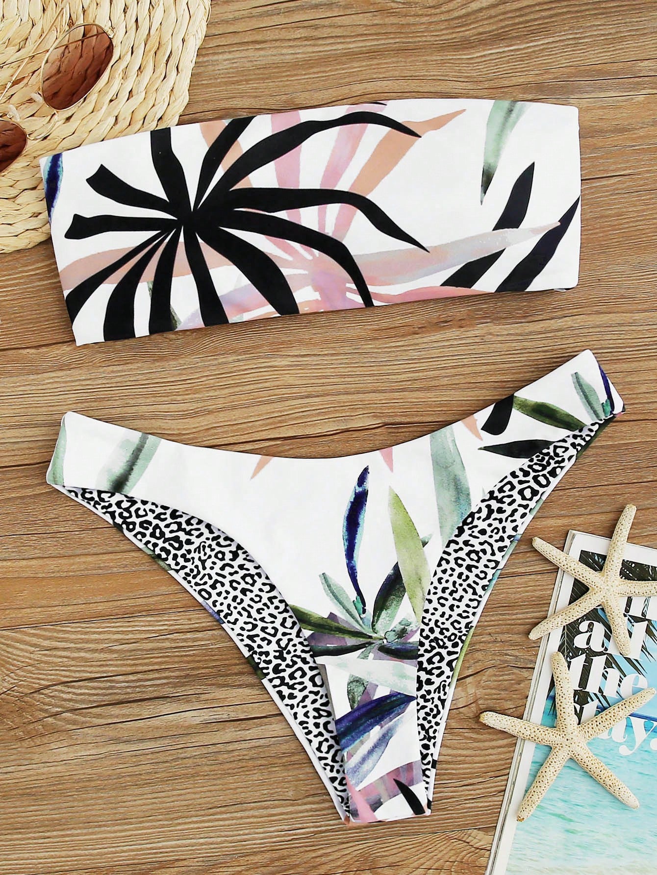 Swim Summer Beach Tropical Bandeau With Cheeky Bikini Set