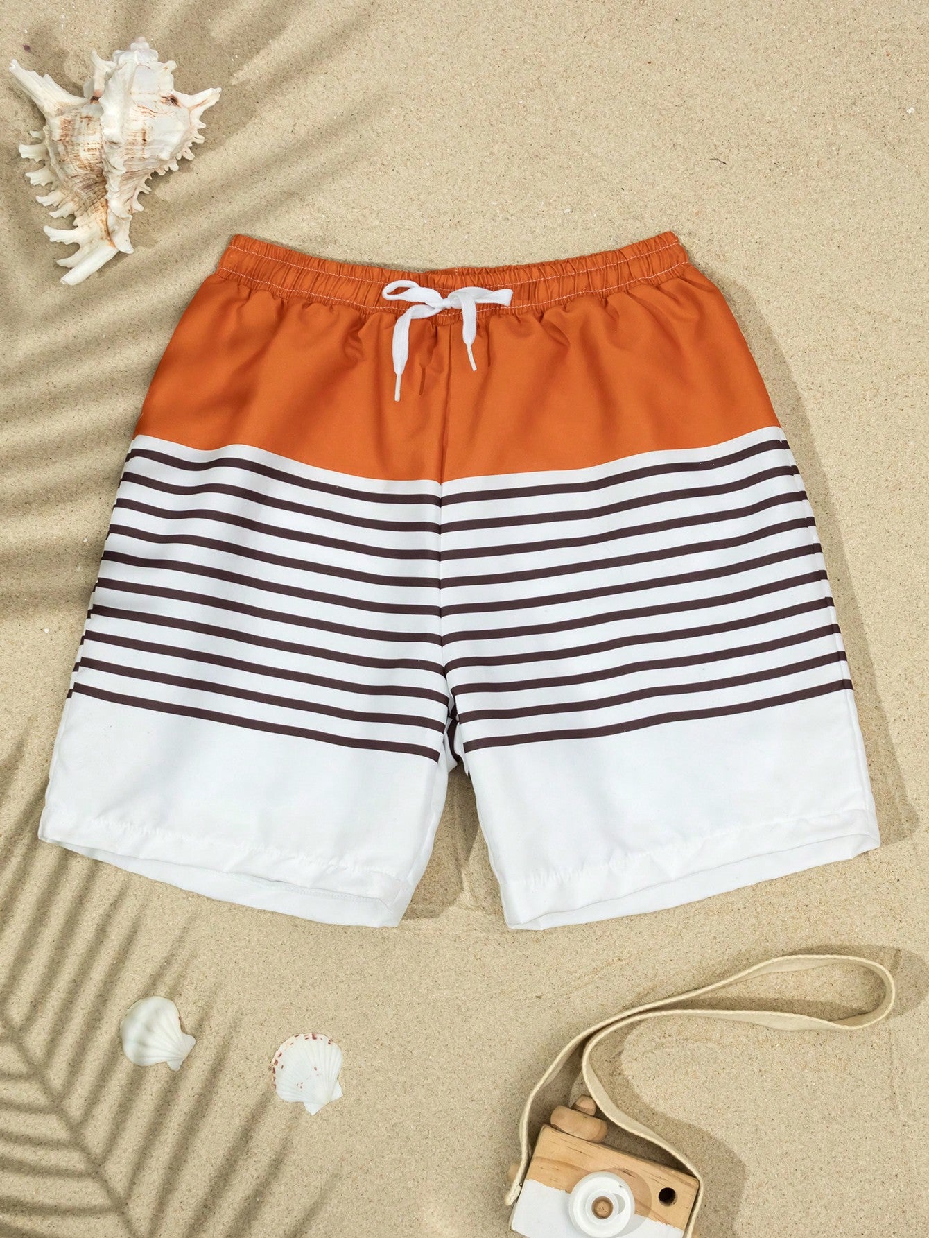 Tween Boy 1pc Striped Drawstring Waist Swim Shorts