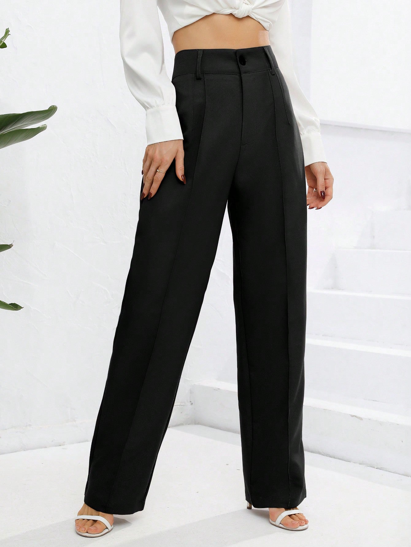 Women's Solid Color Pleated Long Pants