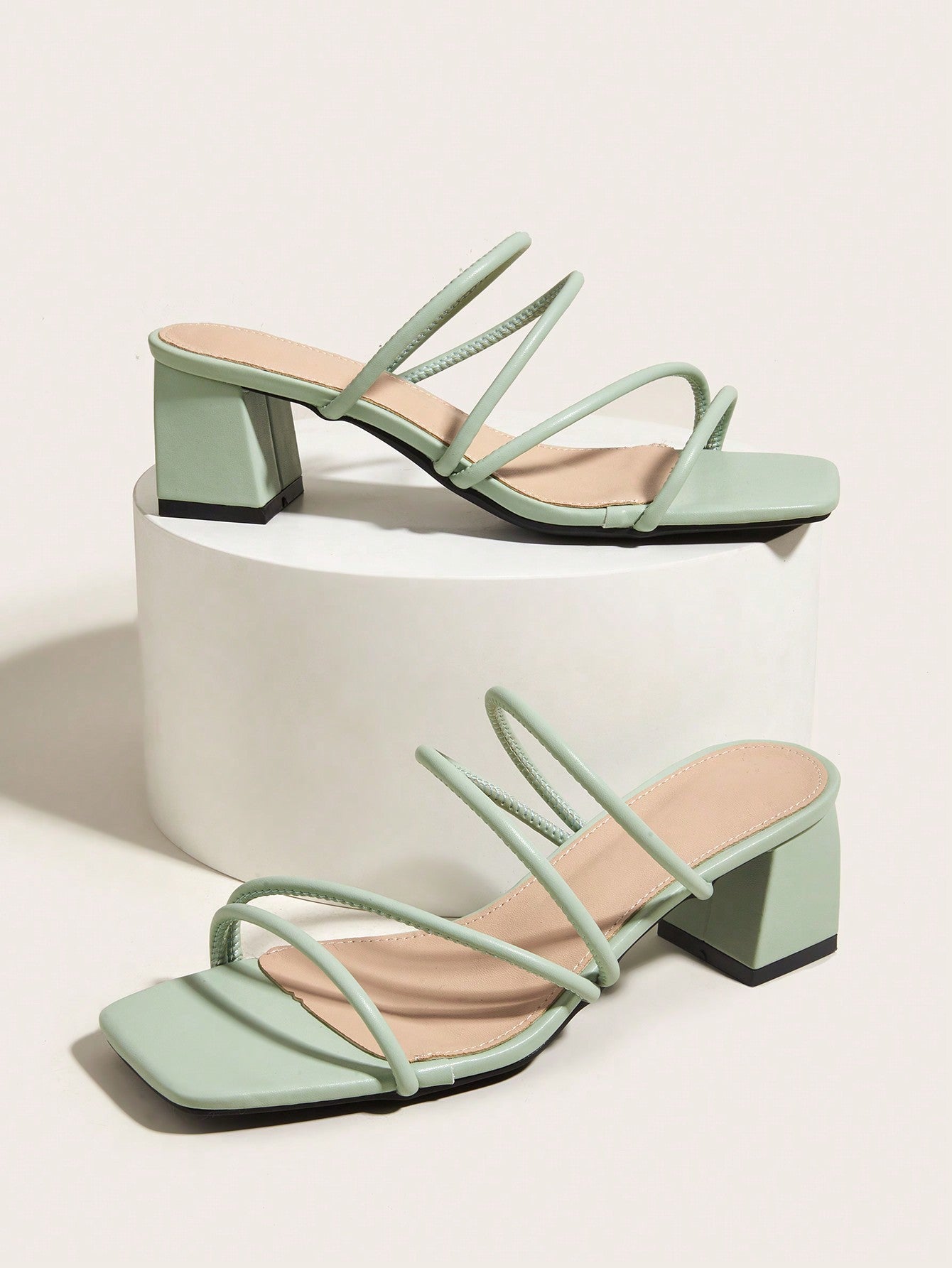 Green Chunky Heel High Heeled Strappy Sandals