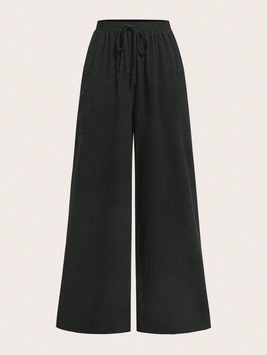 Drawstring Waist Wide Leg Pants