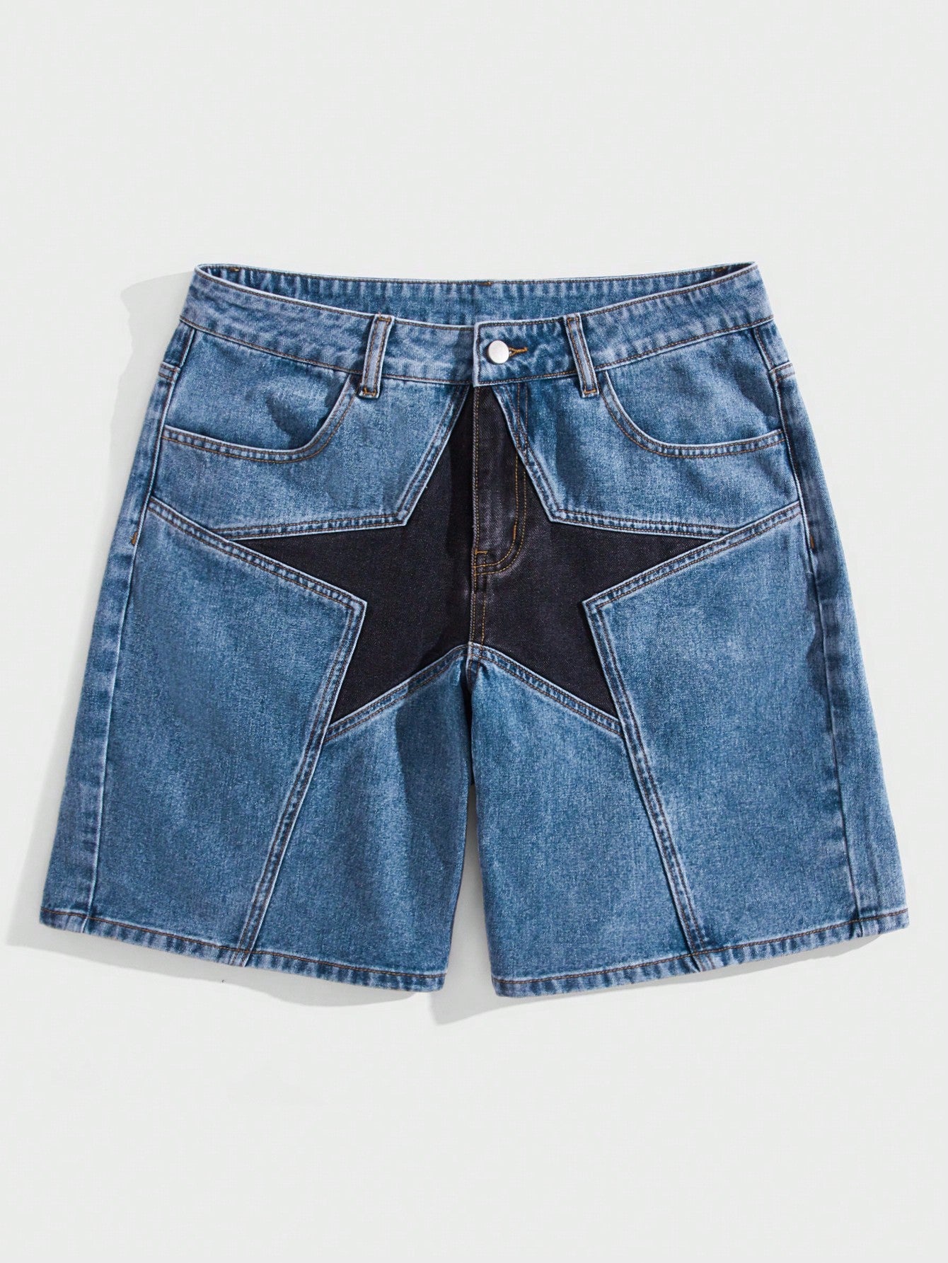 Street Life Men's Star Pattern Denim Shorts With Slanted Pockets