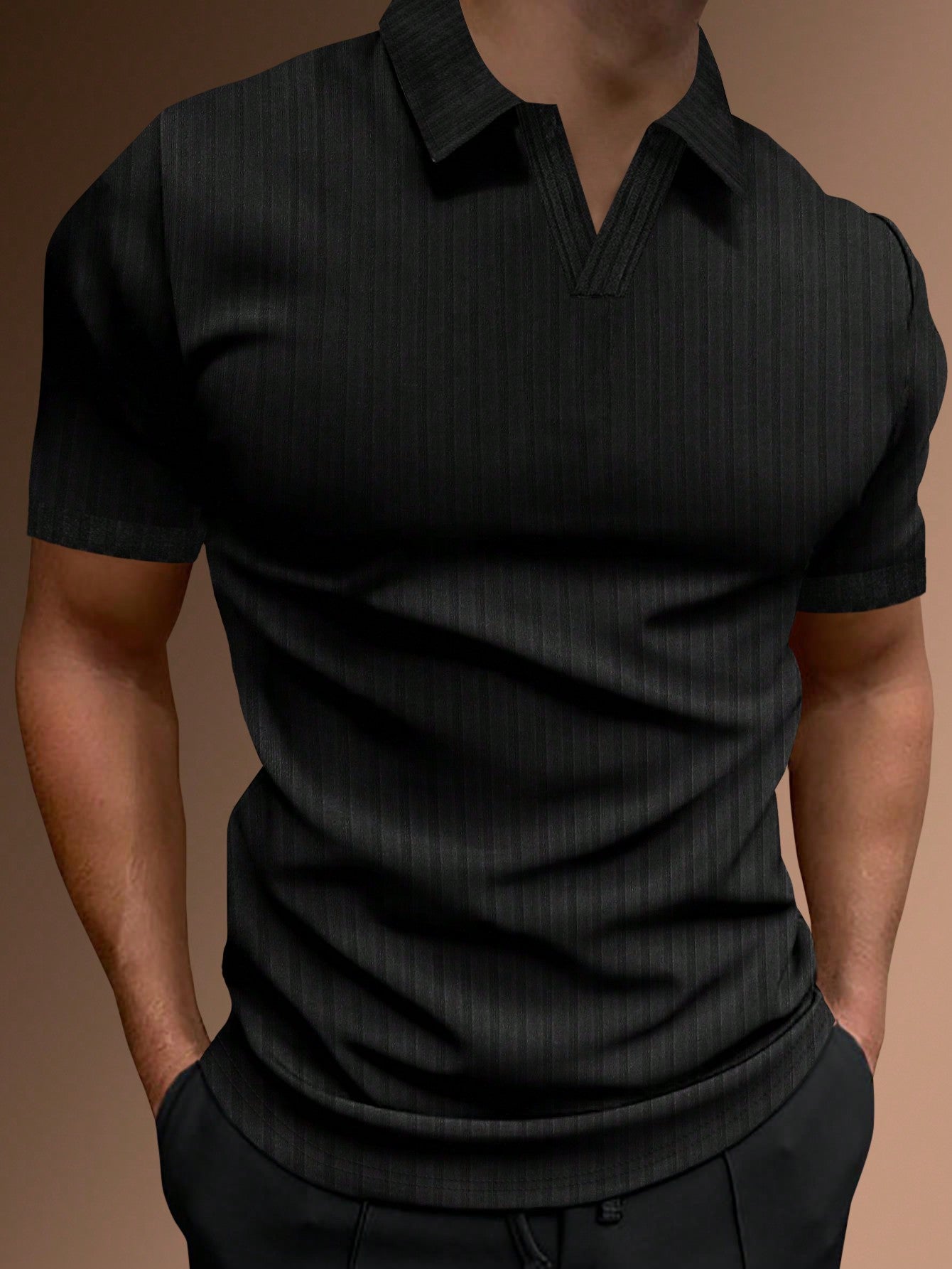 Men Solid Ribbed Knit Polo Shirt