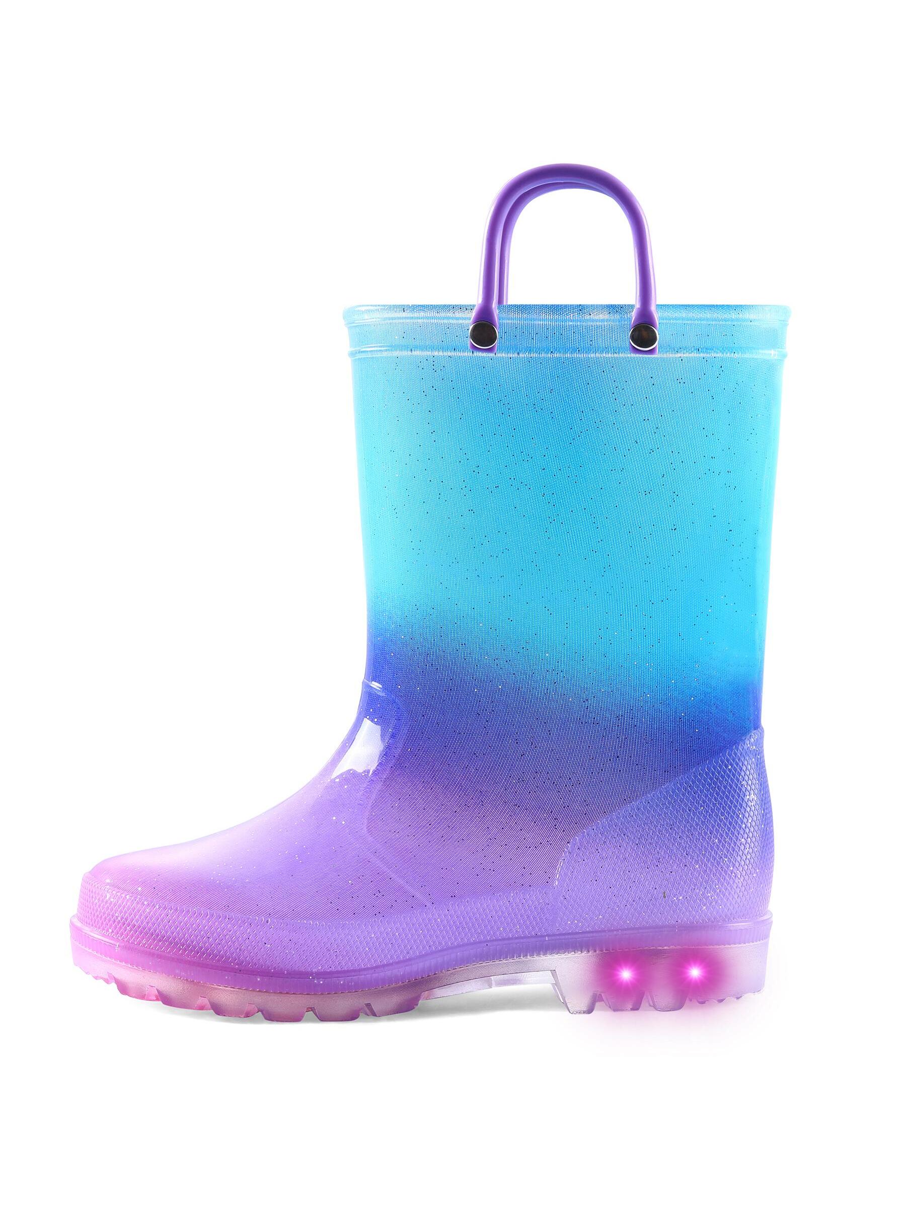 K KomForme Toddler Light Up Rain Boots Patterns and Glitter Rain Boots for Girls Boys with Handles