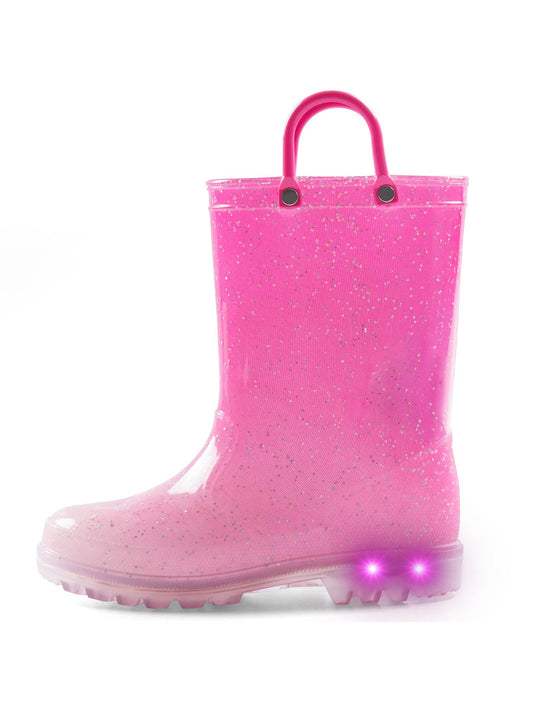 K KomForme Toddler Light Up Rain Boots Patterns and Glitter Rain Boots for Girls Boys with Handles