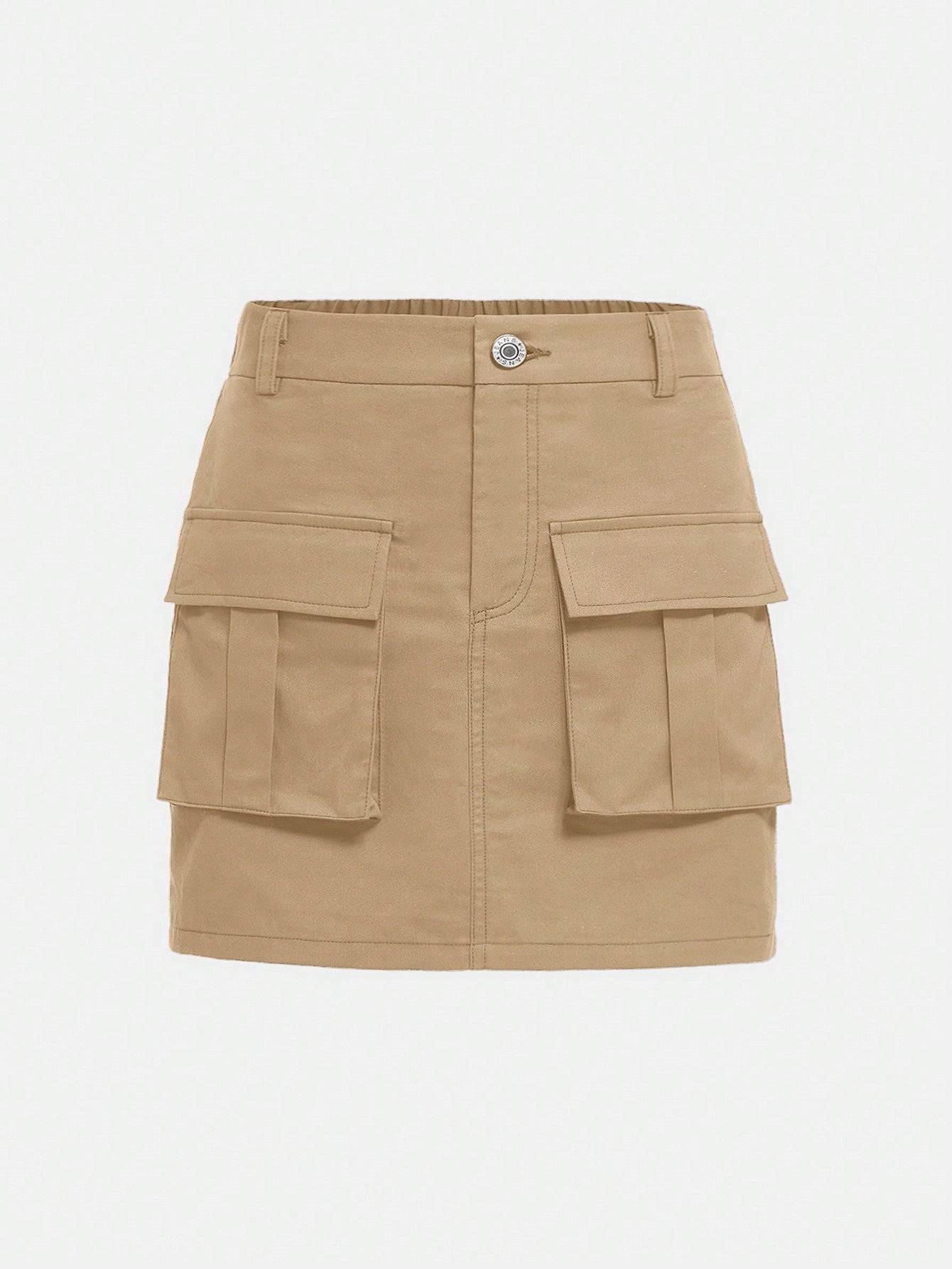 Woven Casual Teenage Girl Skirt, Flip Pocket Work Skirt