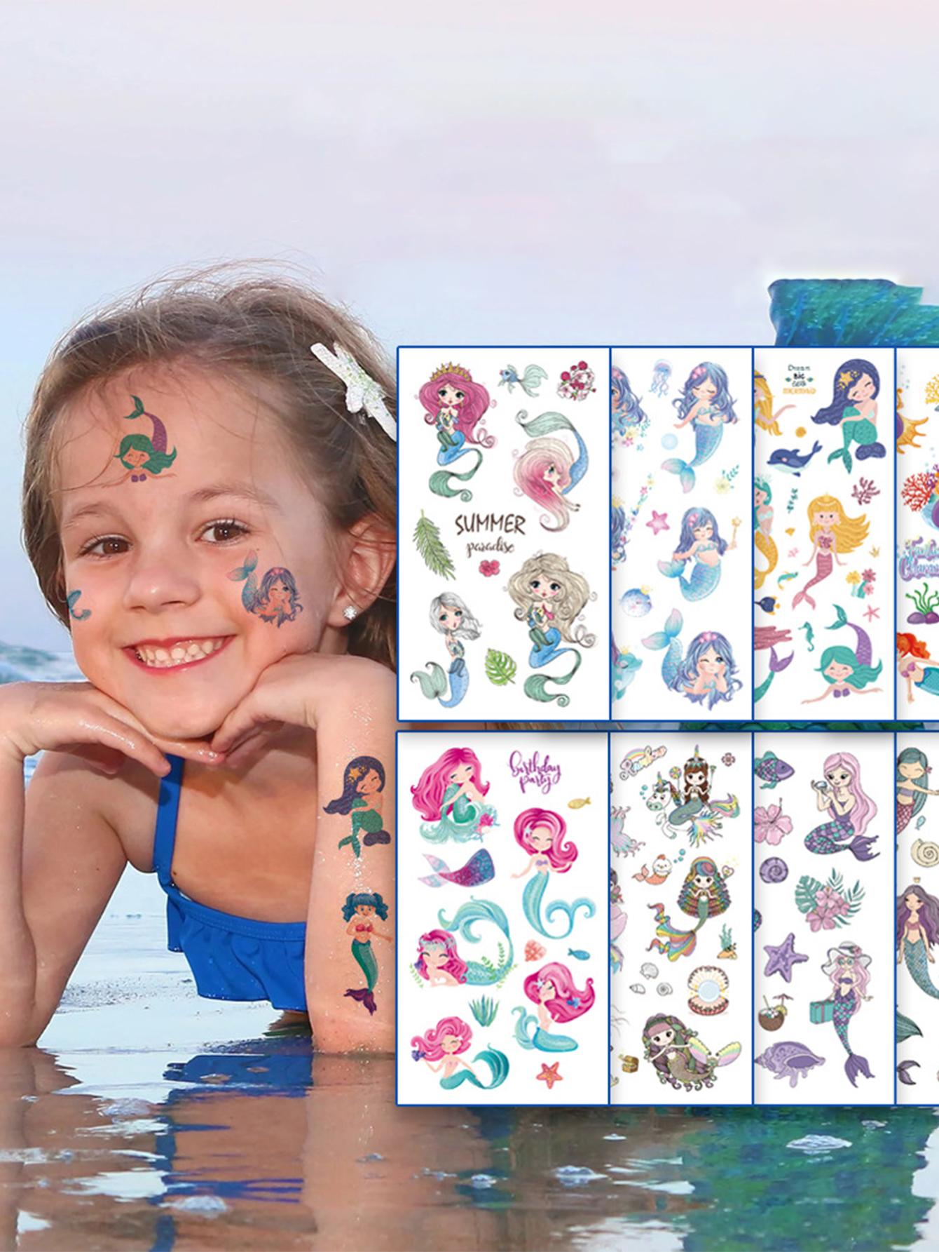 10pcs Kid's Party Cartoon Mermaid Design Temporary Tattoo Stickers