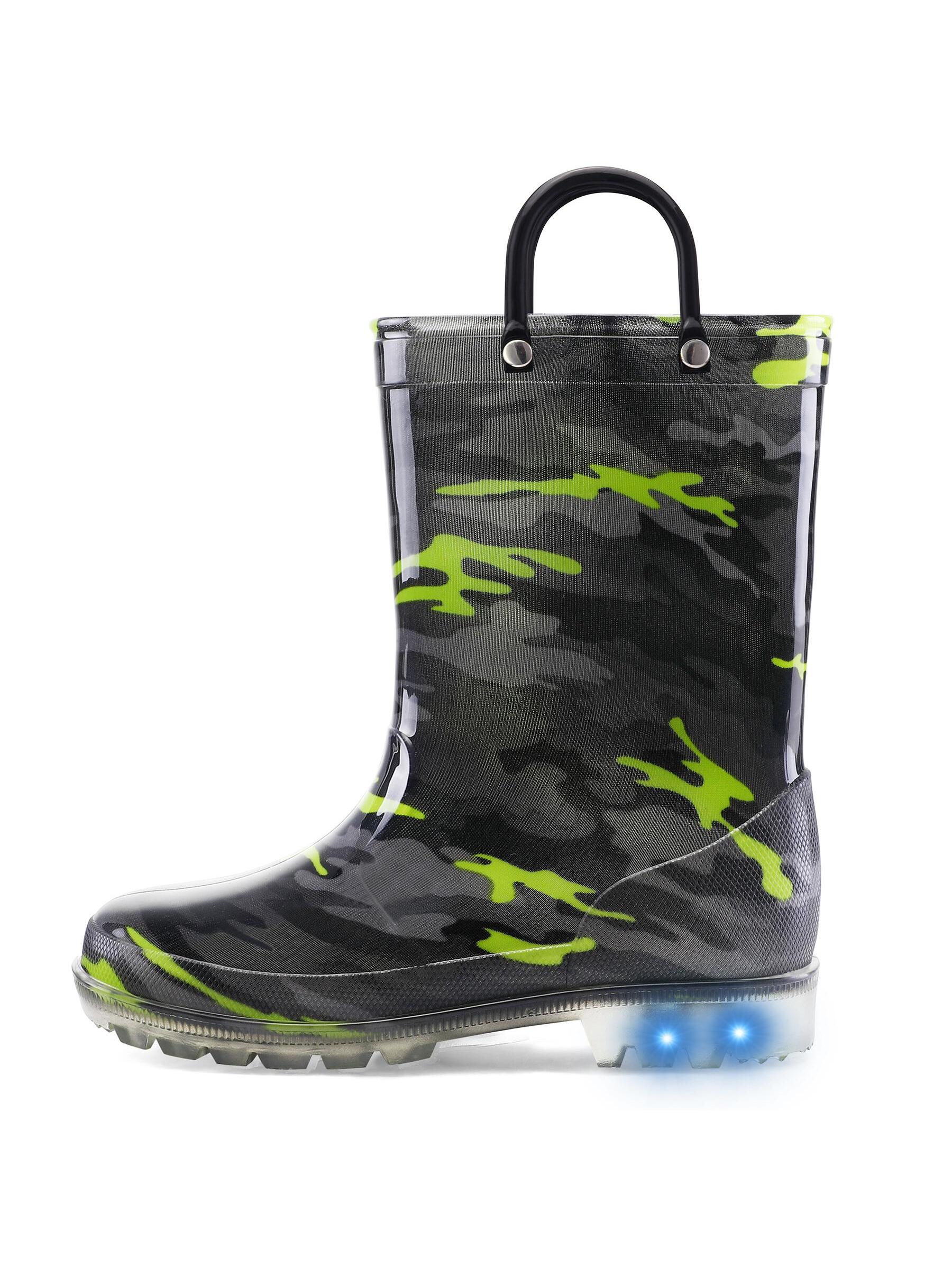 Kids Rain Boots Children Waterproof Light Up Boots With Easy-On Handles