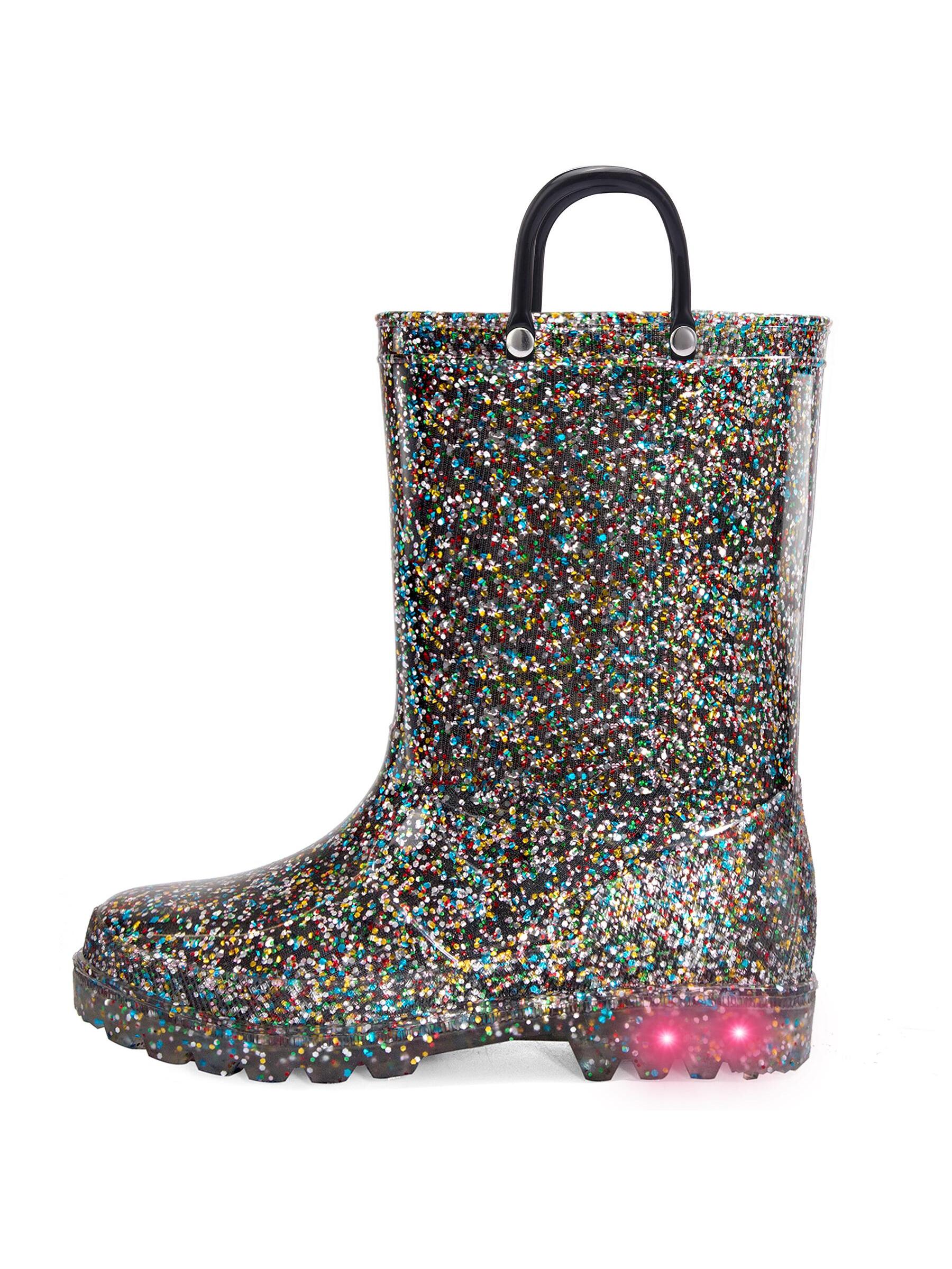 Kids Rain Boots Children Waterproof Light Up Boots With Easy-On Handles