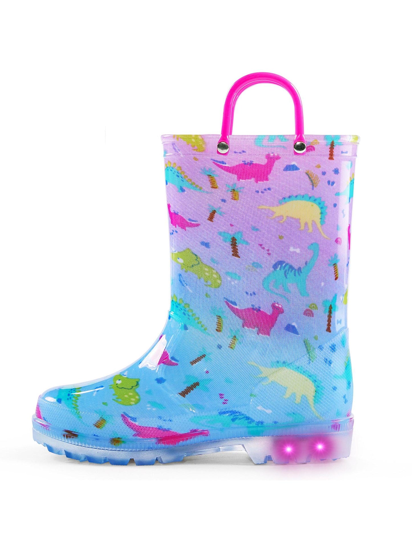 Kids Rain Boots Children Waterproof Light Up Boots With Easy-On Handles