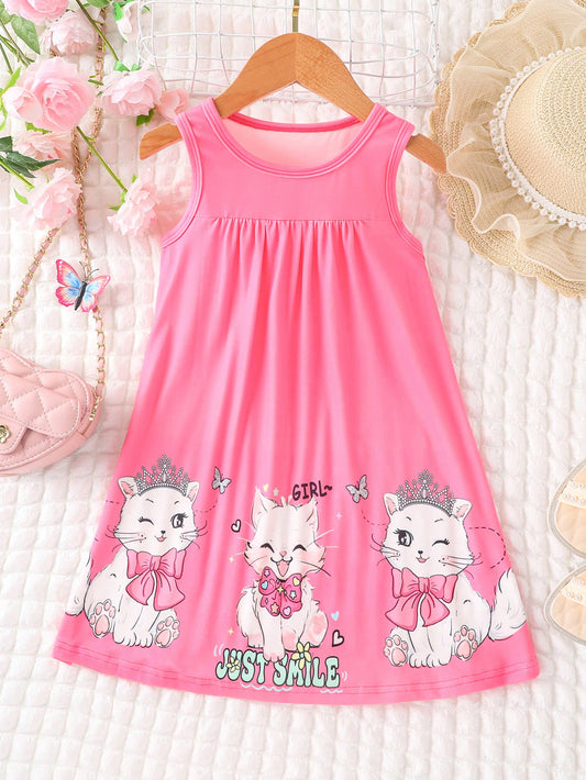 Young Girl Cartoon Graphic Ruched Bust Dress