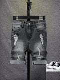 Teen Boy Black Casual Fashionable Cut Out Ripped Frayed Design Comfortable Tight Denim Boy Shorts For Vacation And Dailywear Cute Summer Clothes For School
