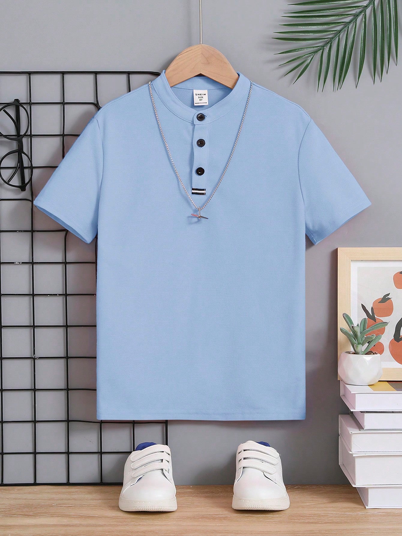 Tween Boy Summer Casual Solid Color Knitted Polo Shirt With Collar,