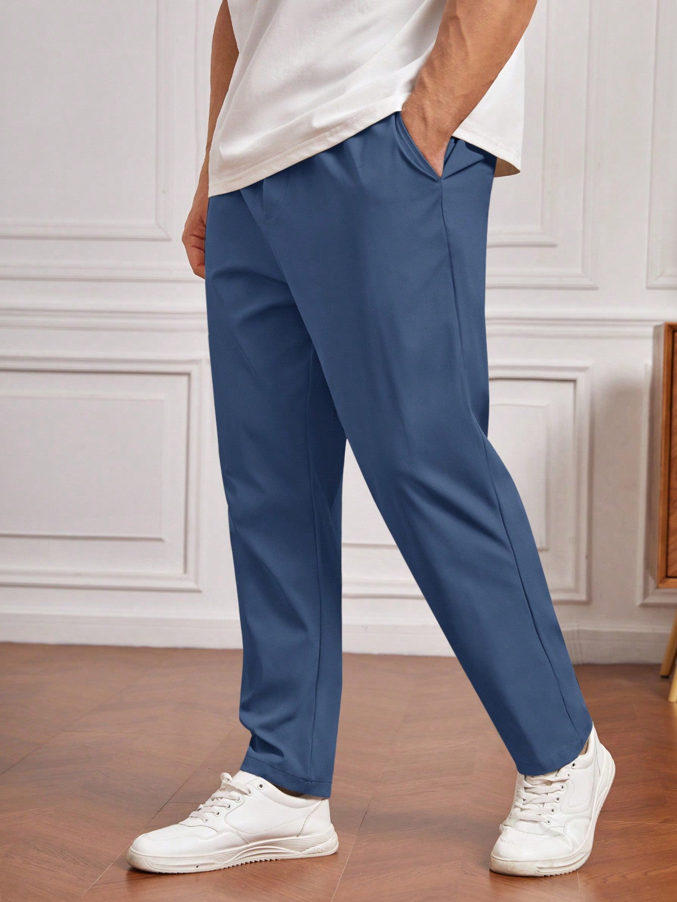 Men Plus Solid Slant Pocket Pants