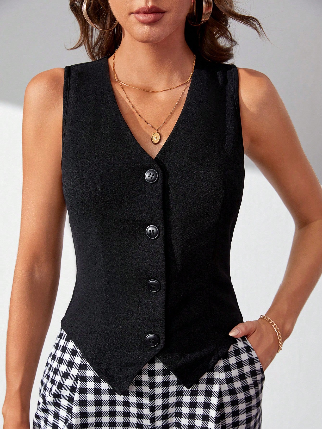 Tall Women's V-Neck Single Button Sleeveless Blazer Jacket