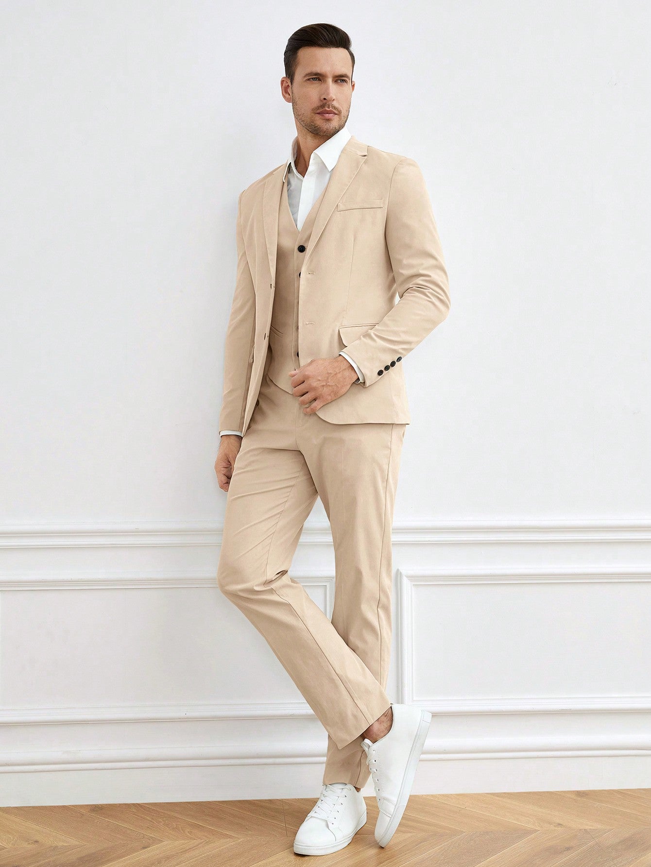 Men Button Front Blazer & Vest & Suit Pants