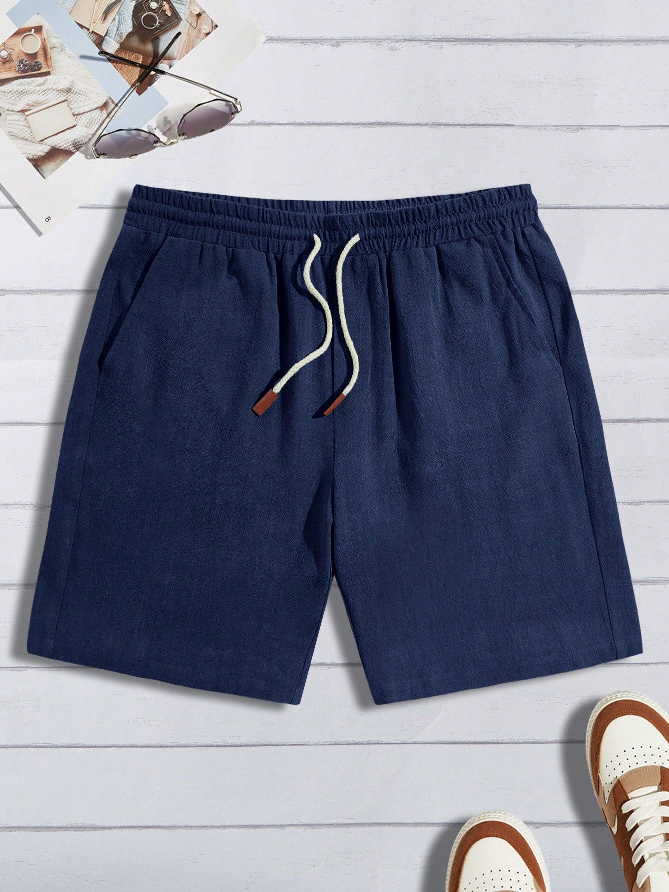 Men's Summer Green Woven Drawstring Waist Shorts