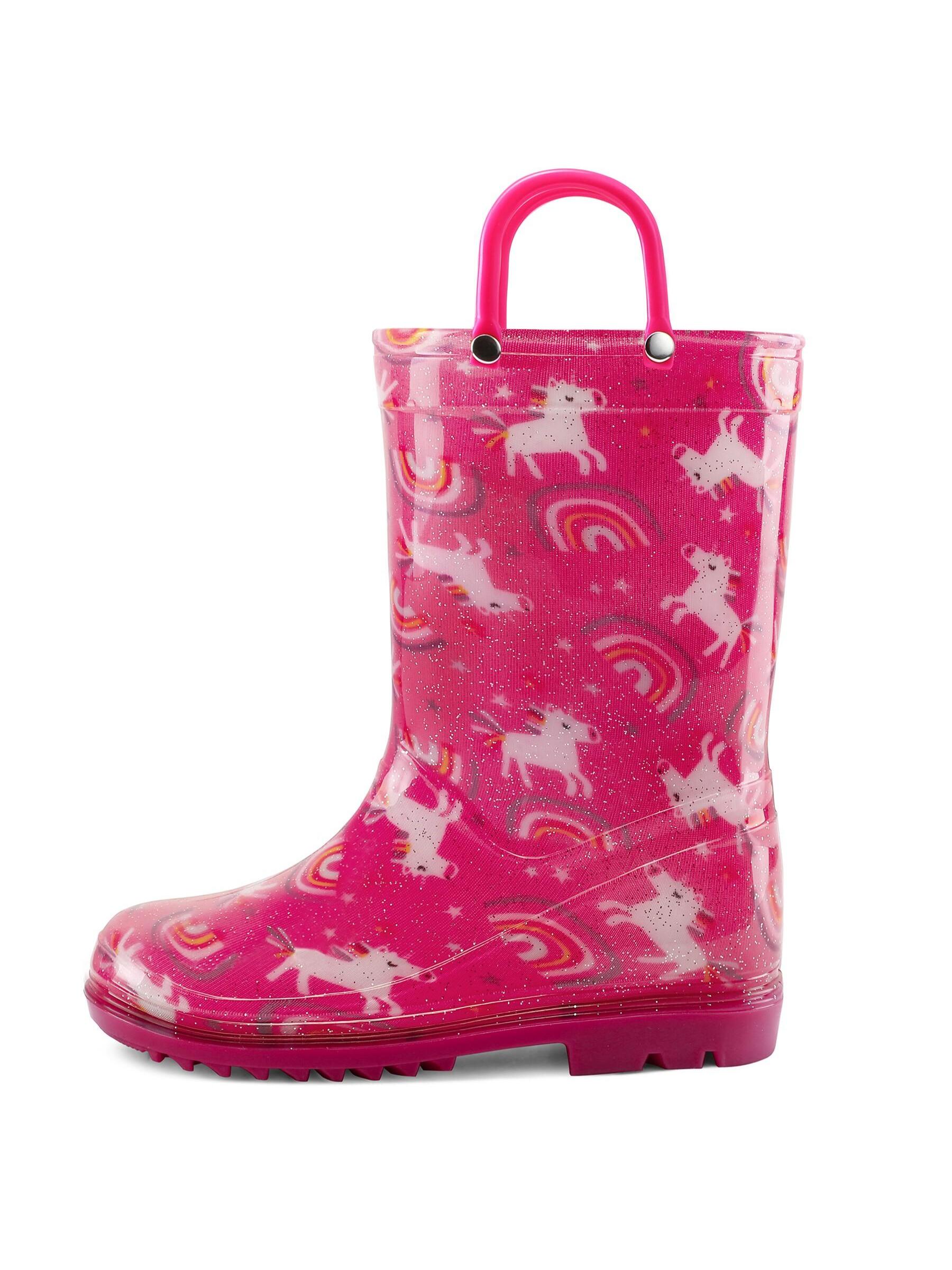 Kids Rain Boots With Easy-On Handles Outside Boys And Girls Rain Boots