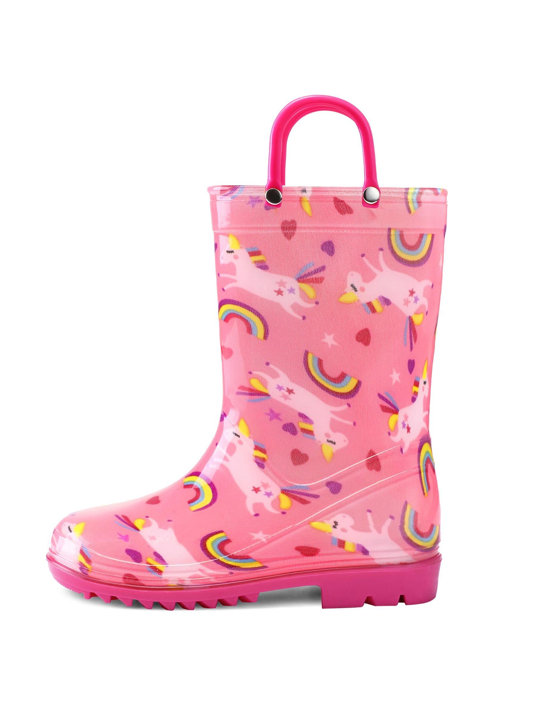 Kids Rain Boots With Easy-On Handles Outside Boys And Girls Rain Boots