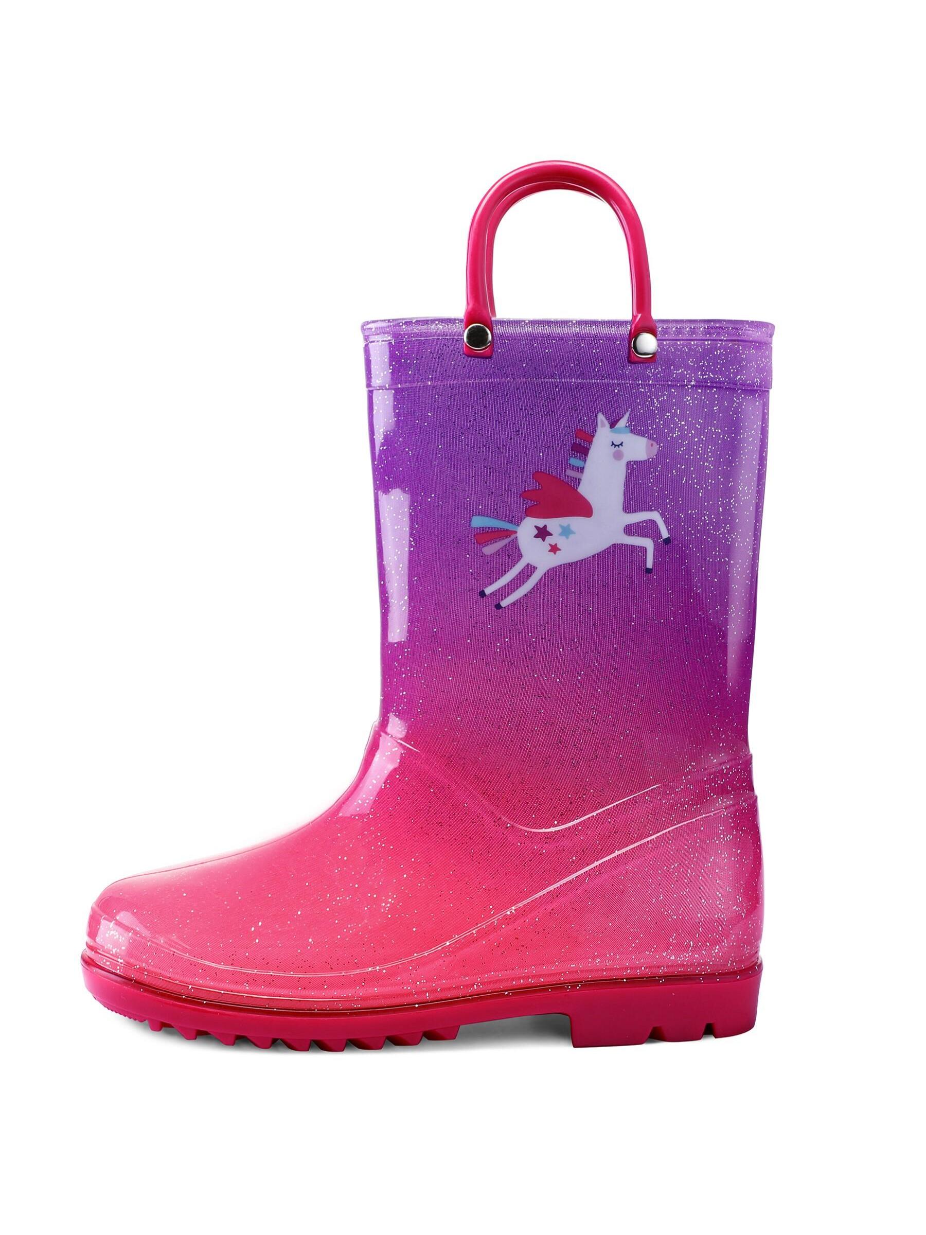 Kids Rain Boots With Easy-On Handles Outside Boys And Girls Rain Boots