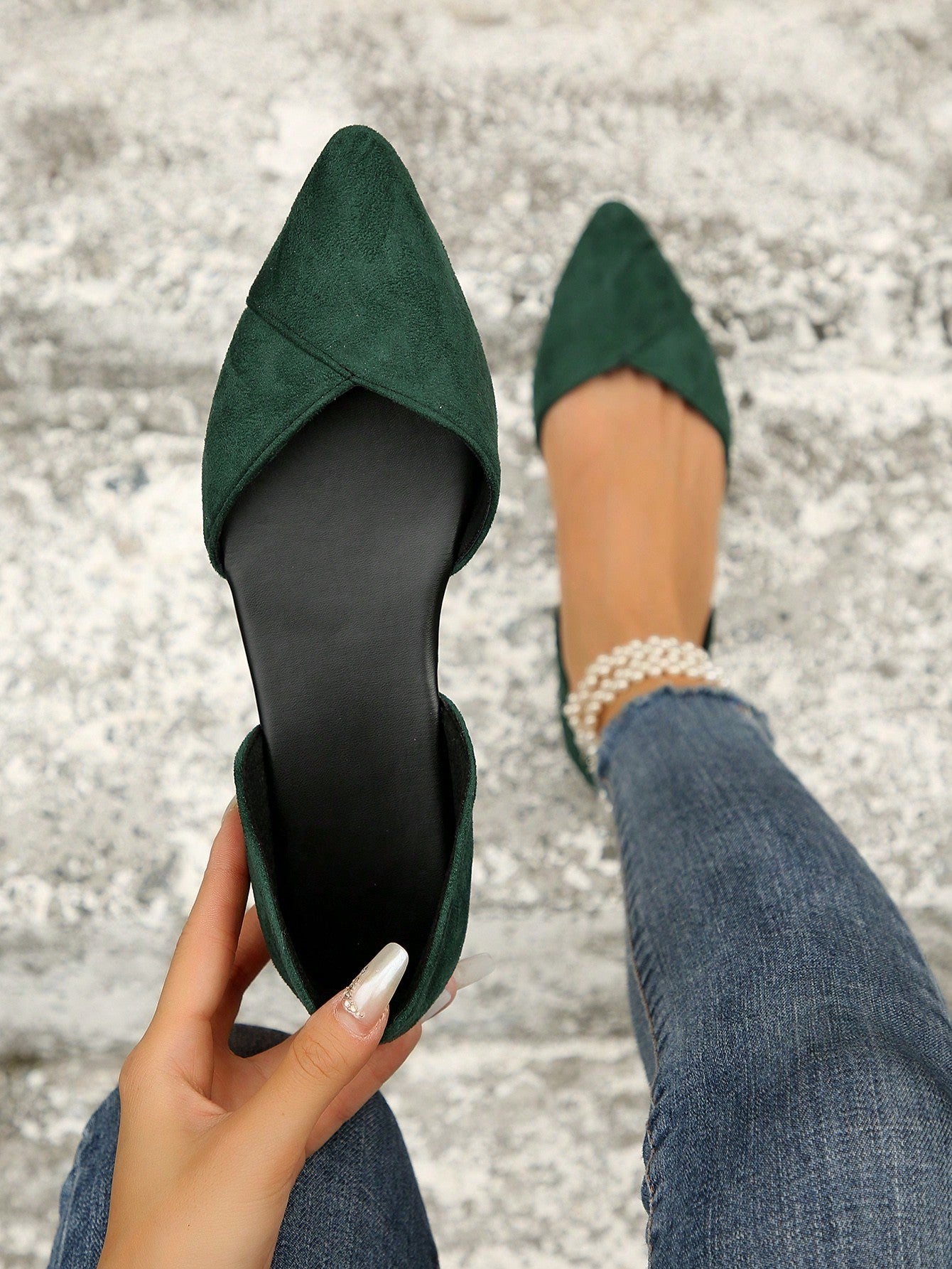 Women Color Block Ballet Flats, Fashion Outdoor Faux Suede Flats