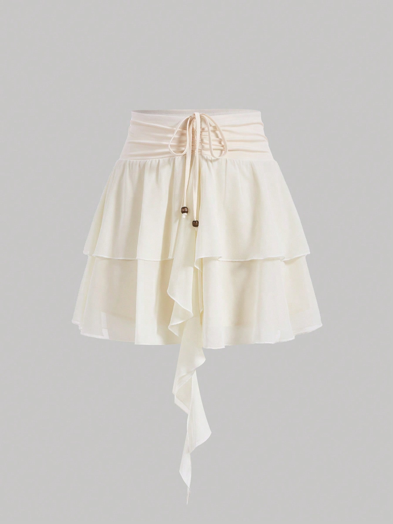 Drawstring Waist Two Layer Hem Skirt