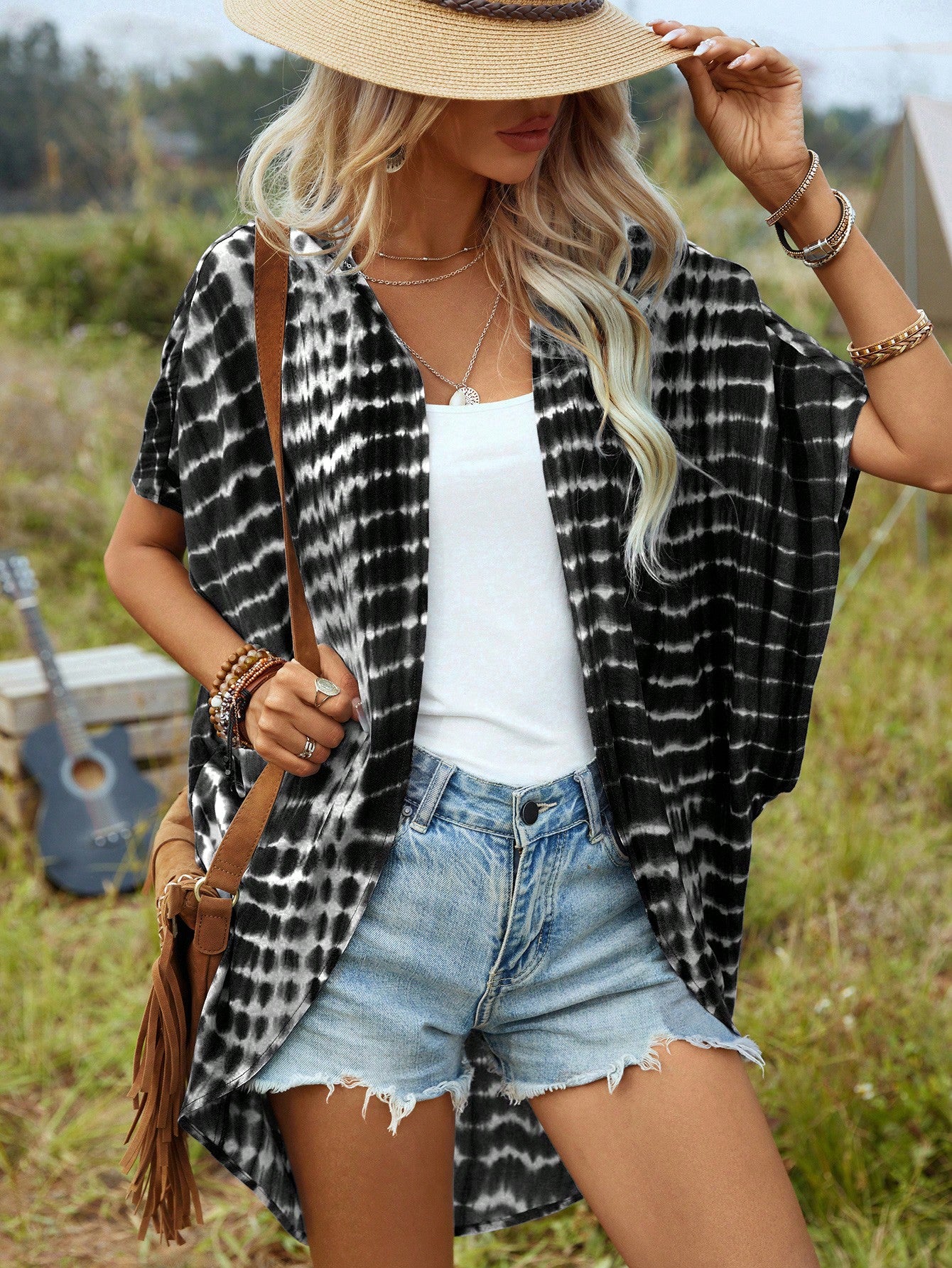 Tie Dye Batwing Sleeve Kimono